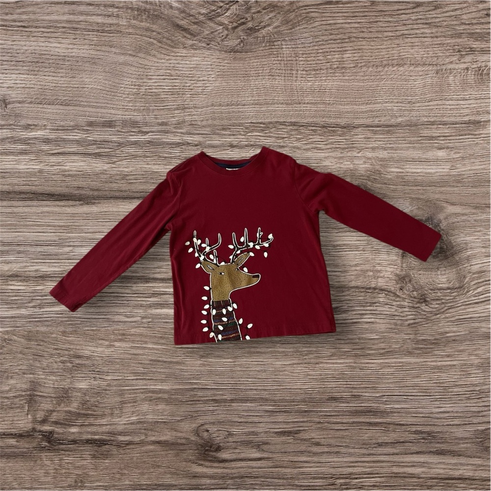 Hanna Andersson Kids Burgundy Reindeer Long Sleeve Shirt Size 120